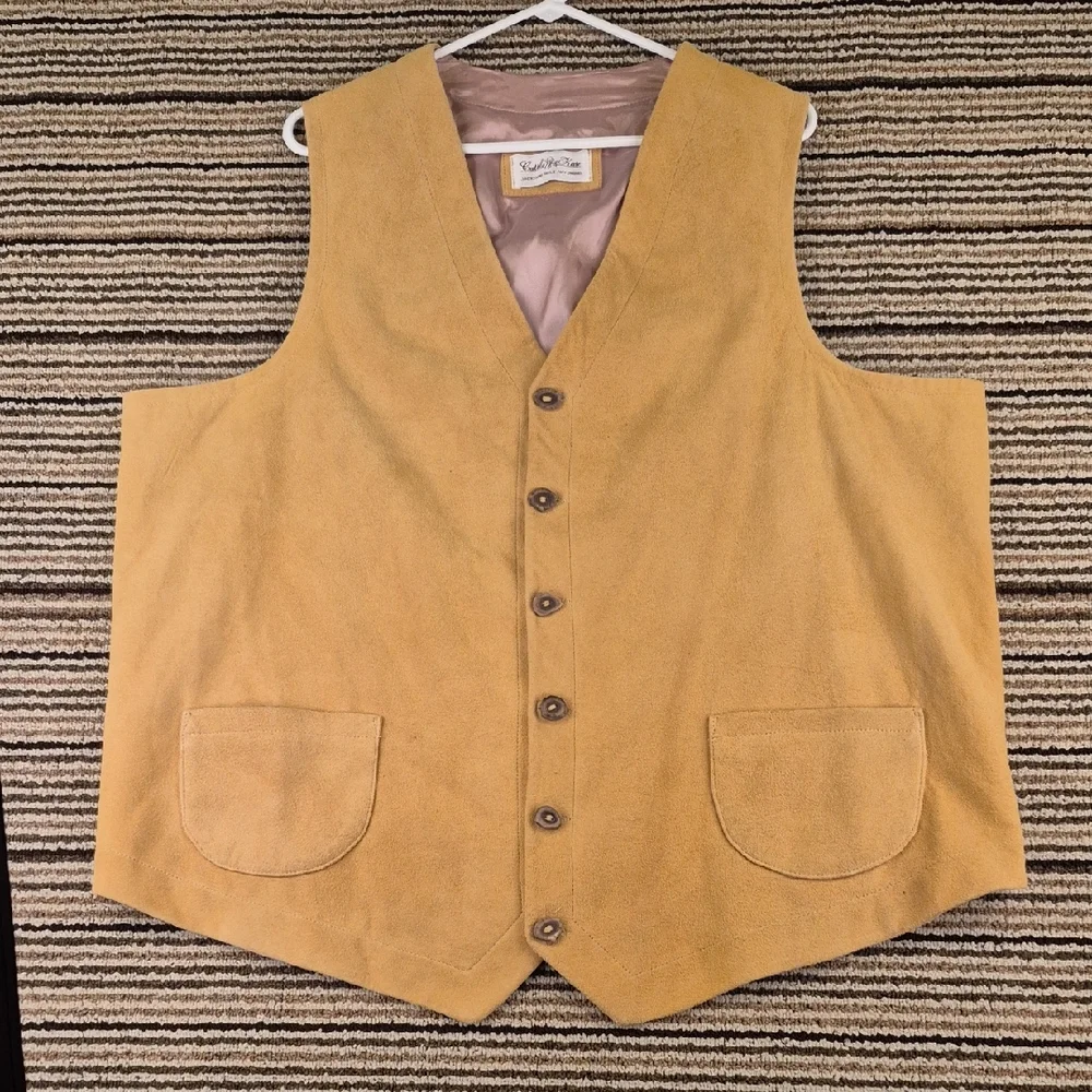 CATTLE KATE Tan Brown Western Leather Suede Mens XXL Full Button‎ Vest VTG